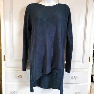 Eileen Fisher Wool Alpaca Blend Hi Low Knit Sweater Slate Blue Luxurious Size XS